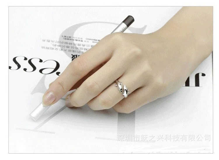Silver Color Jewelry Open Happy Double Dolphin Love Rings For Party Women Gift Adjustable Ring Anillos Bague VRS2196