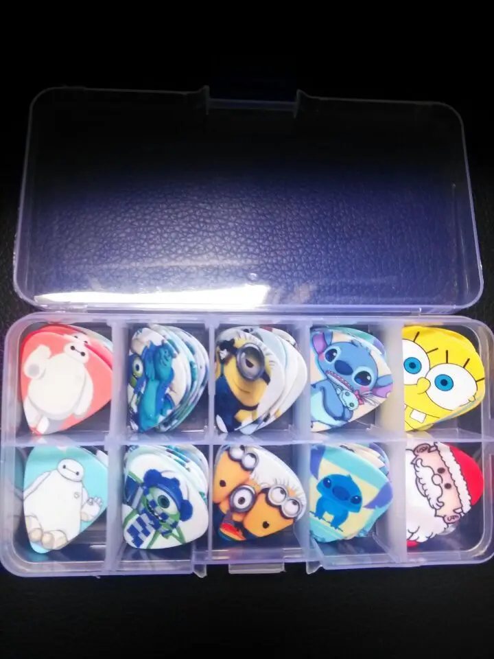 SOACH 50pcs 0.46/.071/1.0mm High quality print Guitar picks Multi-picture mix + 10 grid Box Set Guitar Parts & Accessories
