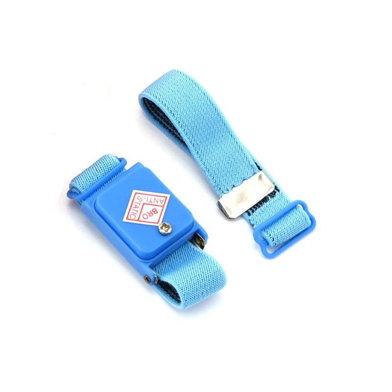 Tecido azul elástico pulseira anti estática sem fio tira de pulso 2 pces conjunto
