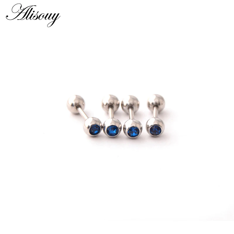 Alisouy 2Pcs Surgical Steel ball Round Crystal Cartilage Helix Barbell Bar Ear Stud Piercing 18G Earring Body Piercings Jewelry