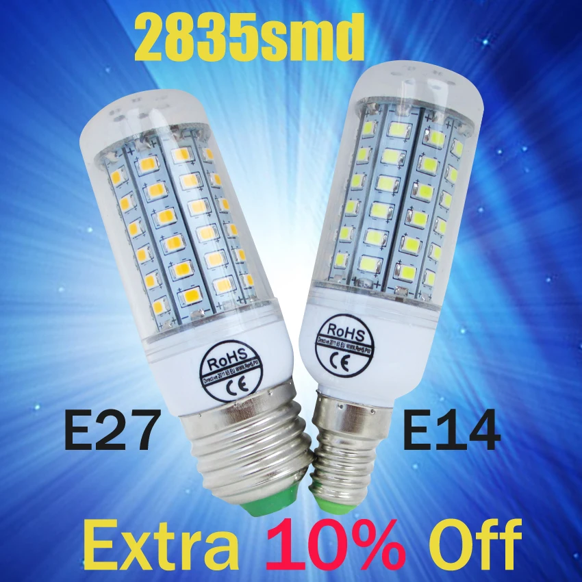 

HOT Led Bulb E27 E14 30 36 48 56 69LEDS SMD 2835 Corn Bulb 220V Chandelier LEDs Candle light Spotlight Lamp Warm White