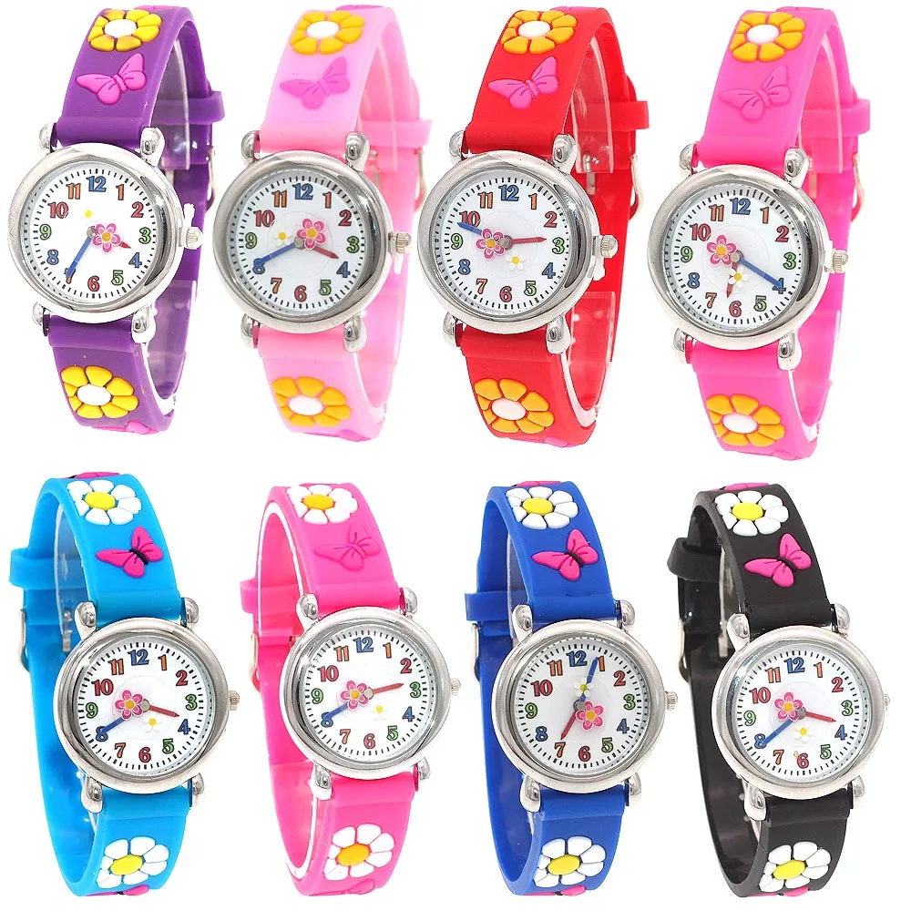 Nette Schöne schmetterling Cartoon kinder uhr mädchen Gummi kinder uhren jungen Silikon Quarz Armbanduhr Marke A24 Mädchen Geschenk