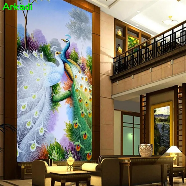 

Custom size photo wallpaper Mona Lisa new couple lover peacock green forest landscape living room corridor wall