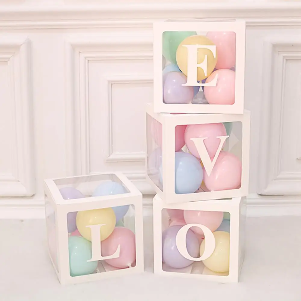 Huiran Transparent Balloon Storage Box For Wedding Party Bride To Be Paper Letters Carton Box Birthday Cardboard Box Baby Shower