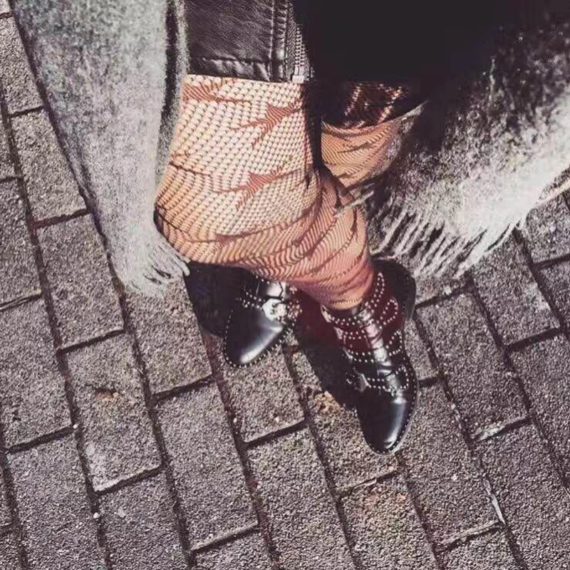 SP&CITY  Fashion Cool Star Printed Fishnet Tights Hollow Out Sexy Mesh Pantyhose Punk Pattern Pantyhose Black Women Tights
