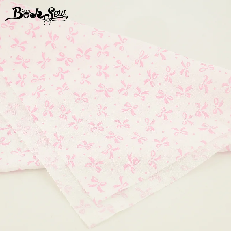 Booksew Cotton Plain Fabric Quilting Fat Quarter Pink Bowknot Design Cloth Sewing Crafts Dolls DIY Patchwork Scrapbooking Tela