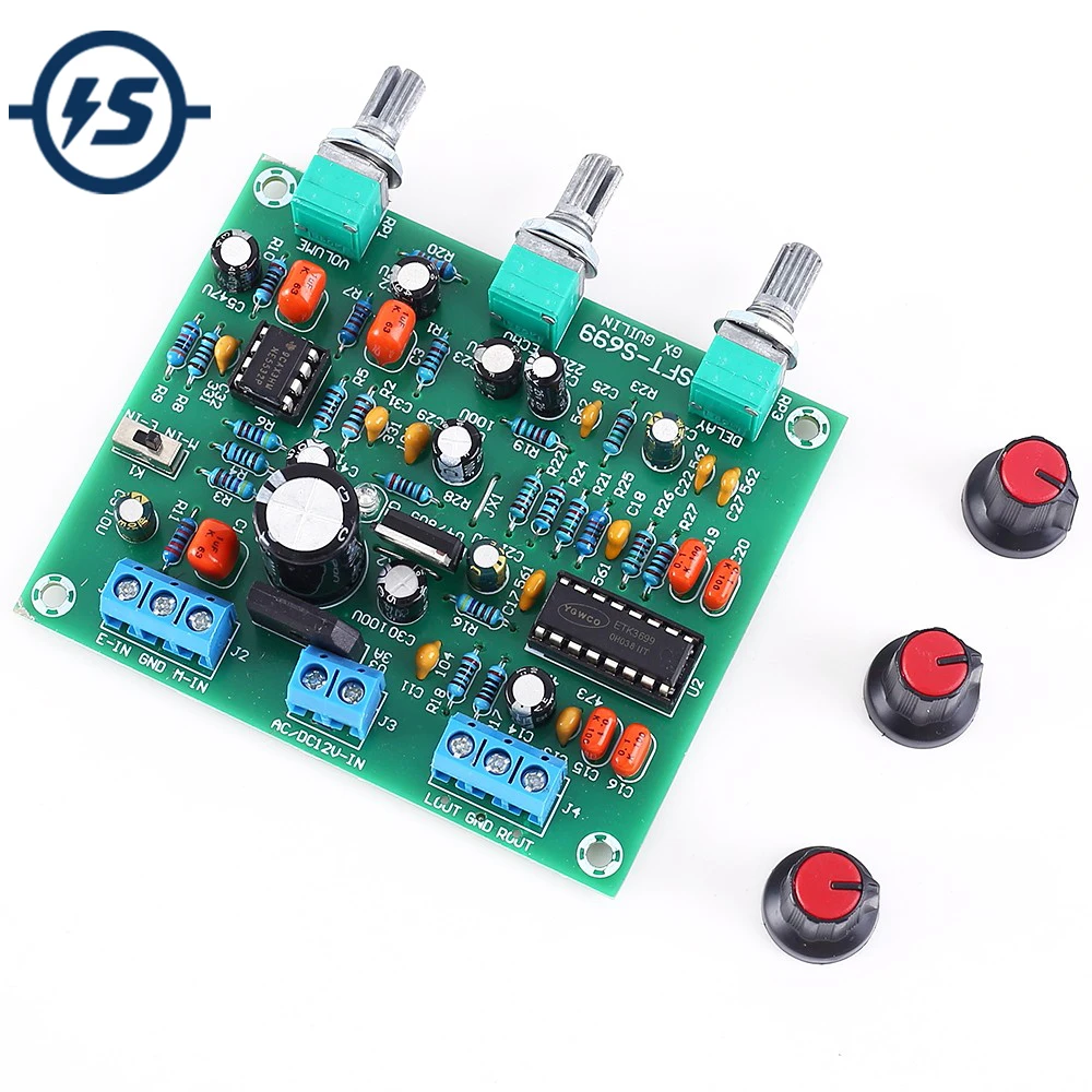 Microphone Amplifier Preamp Reverb Board Digital Kara OK Surround Delay ETK3699 12V Electret Dynamic Microphone Amplification