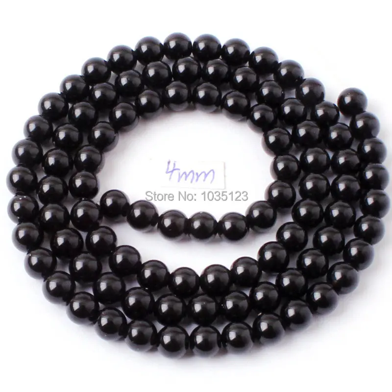 Round Natural Black Agates Bracelet Necklace Jewelry Loose Beads 38cm 2,3,4,5,6,8,10,12,14,16,18,20mm