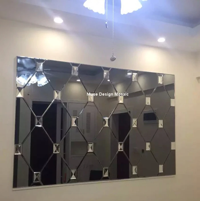 Customized Beveled Grey Art Glass Mirror Mosaic Tiles, Showroom wall KTV Display cabinet DIY decorate, Silver/Gold/Copper