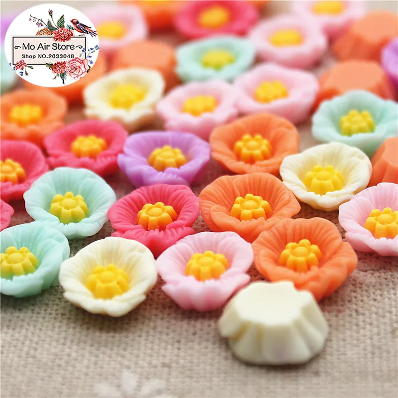 50pcs 13mm Mixed light Color flower resin flatback cabochon DIY jewelry/phone decoration No Hole DIY craft