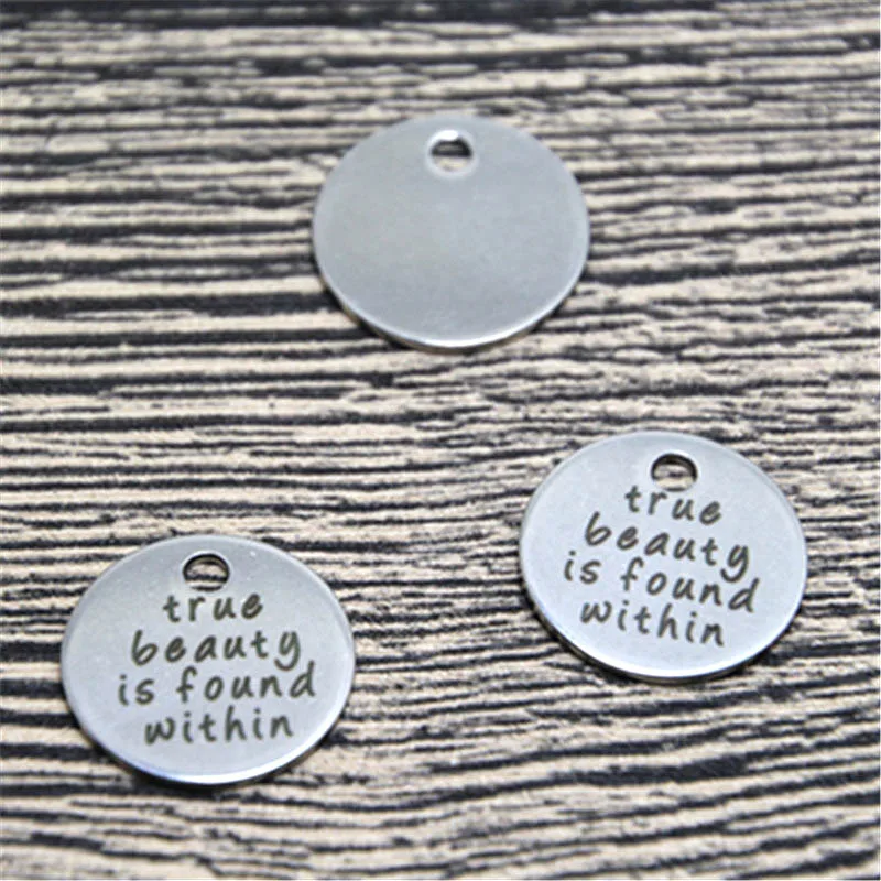 10pcs true beauty is found within Charm Stainless Steel Silver Tone charm pendant beauty and the beast quote charm 20mm