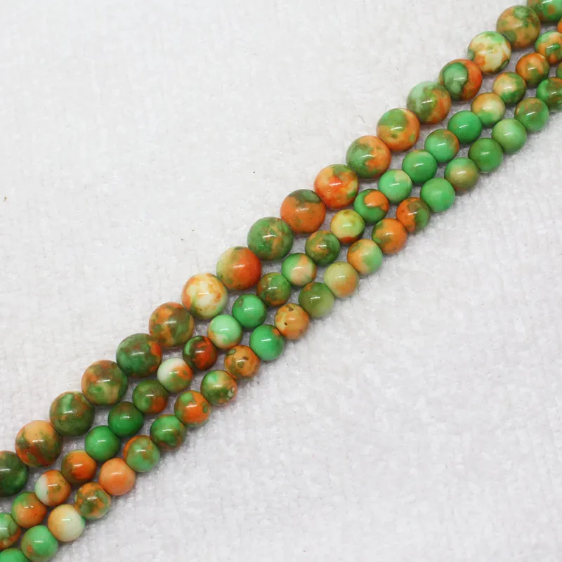 Mini. Order is $7! 6,8mm Orange Green Multicolor Snow jades stones Round DIY Jewelry Making Loose Beads 15