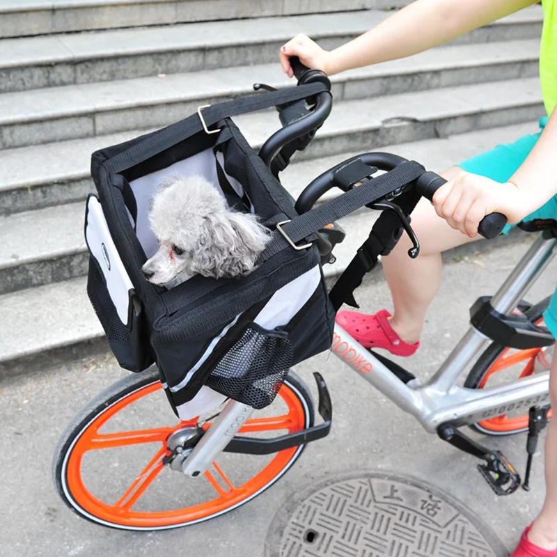 Luxury Durable Pet Bicycle Basket Carrier Bicycle Dog Leash Car Foldable Transport Bag Carrying Travel Seat For Puppy Cat Animal