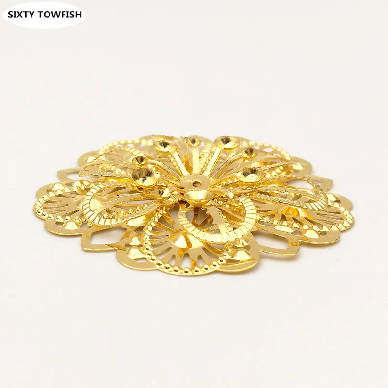 10 Pieces 45mm Gold color Metal Filigree Flowers Slice Rose stereoscopic Spacers Settings DIY Components Jewelry Findings