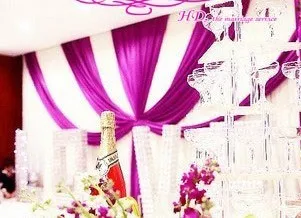 

3X6M White Wedding Backdrop Curtain With Purple Swag Pleated For Wedding Event Decorations Banquet Background Curtains