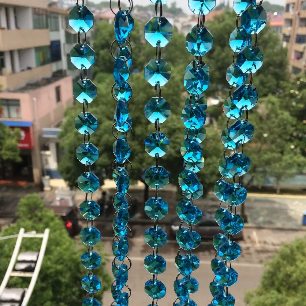 

Top Quality 10m/lot 14mm Aqua Octagon Beads Chandelier Chains Crystal Garland Strands Home Centerpiece Wedding Party Decoration