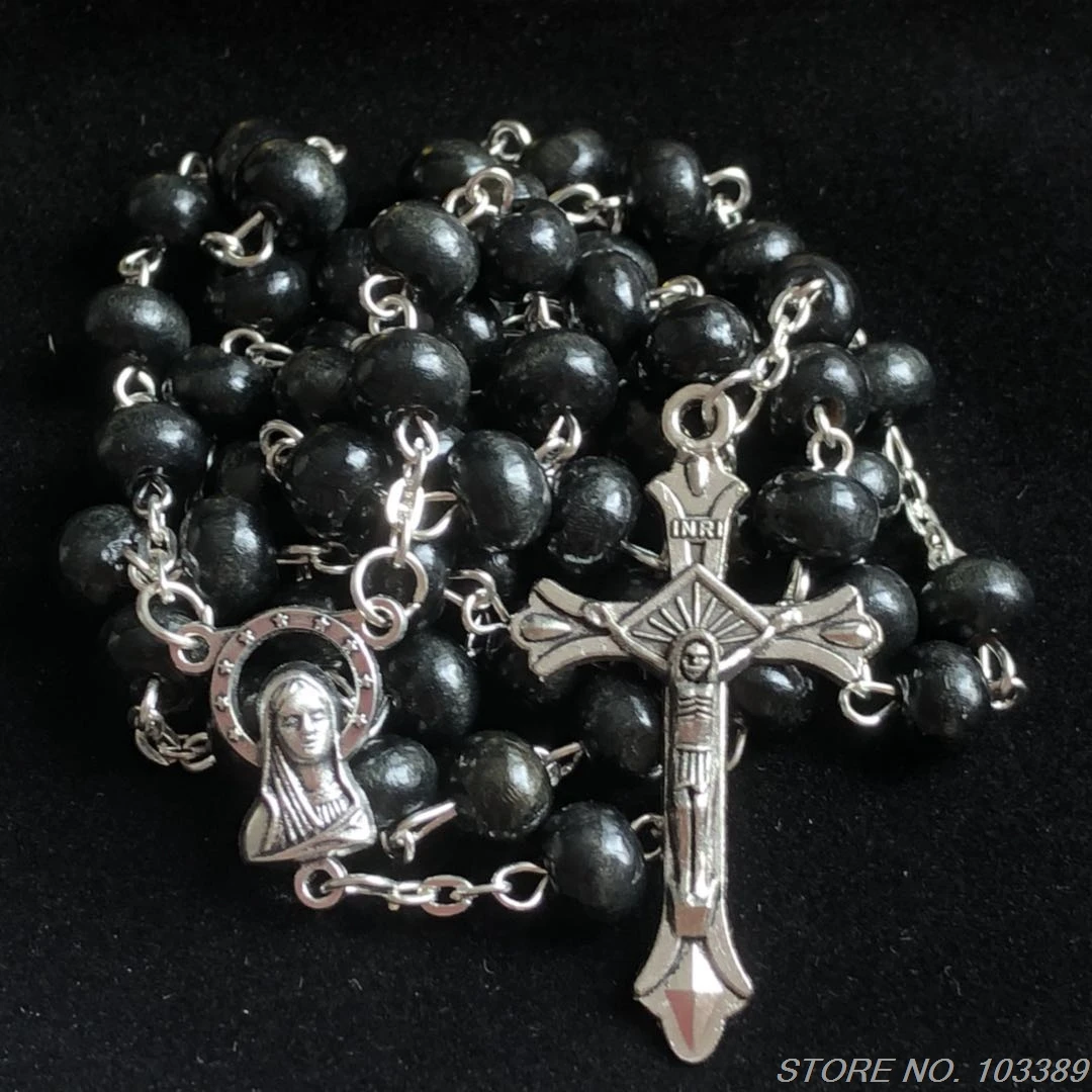 5pcs/pack 6*8mm bead rosary,wooden catholic rosary/ religous rosary/rosario necklace with VIRGIN MARY medal