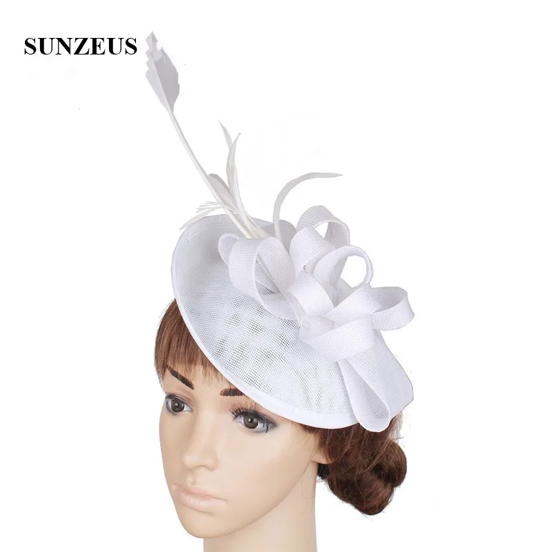 Fashionable Pink Wedding Hats for Women Feathers Linen Flowers Fascinators White Bridal Hat accesorios para matrimonio SH76