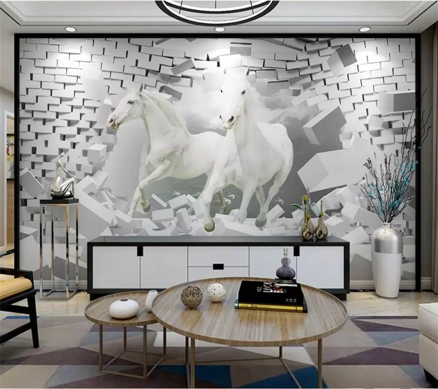 wellyu Custom Wallpaper 3D Horse Stereo Creative Space Decorative Living Room TV Backdrop wallpaper for walls 3d papier peint