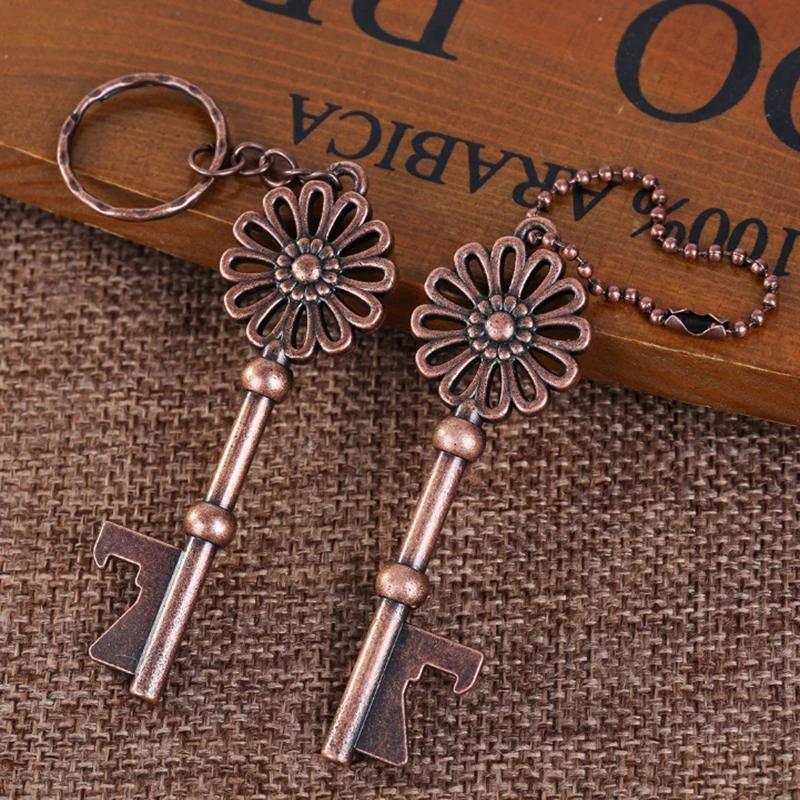 50pcs/lot Flower style keyring keychain beer bottle opener paper card opener For wedding Favors Party gifts