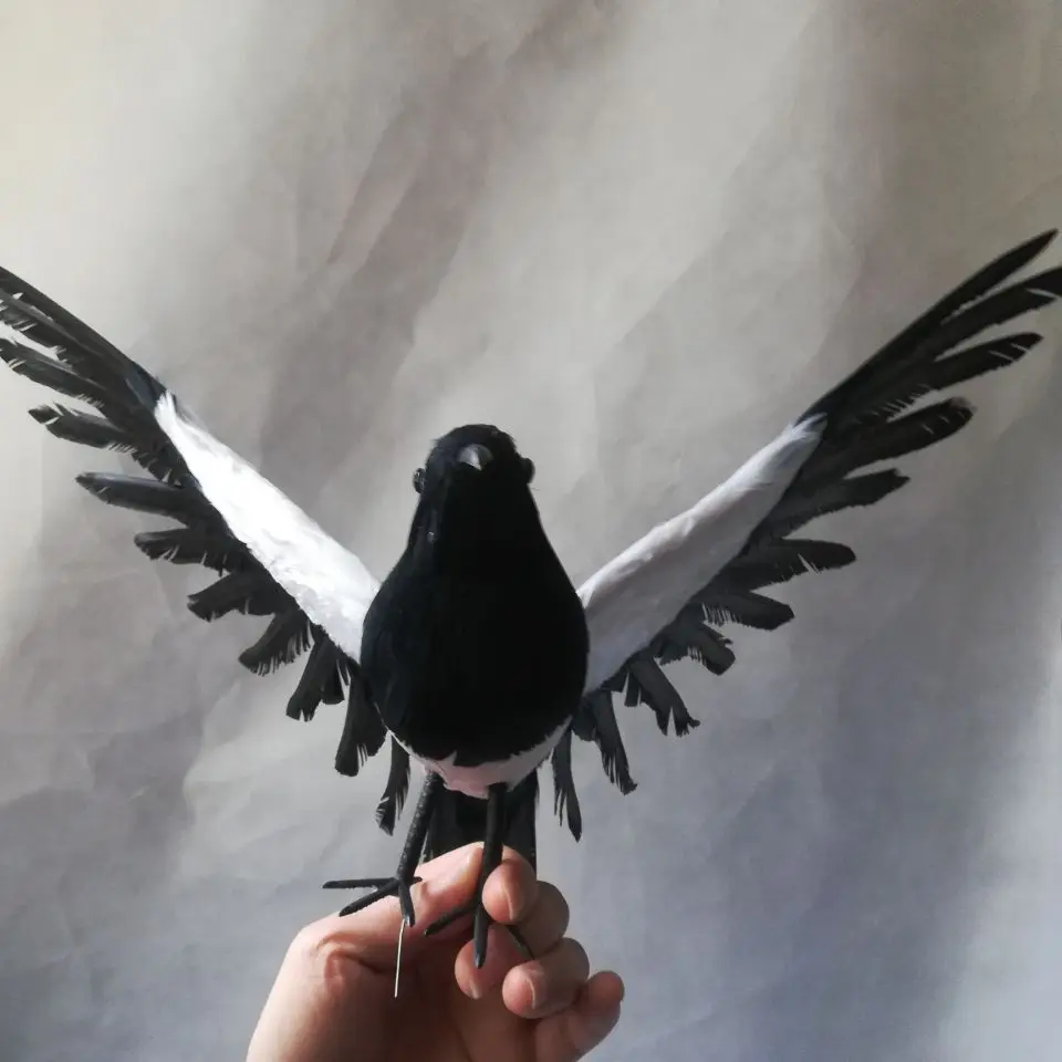 real life toy bird 32x55cm feathers magpie bird model,foam&feathers spreading wings bird,home garden decoration toy gift w0477