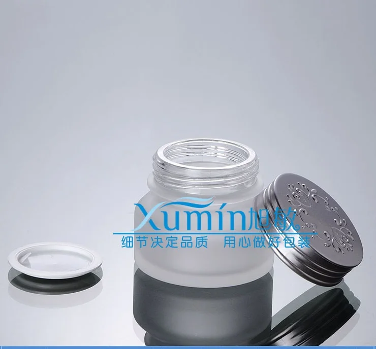 

50g clear frosted glass cream jar with matte silver ABS lid, 50 gram cosmetic jar,packing for sample/eye cream,50g bottle