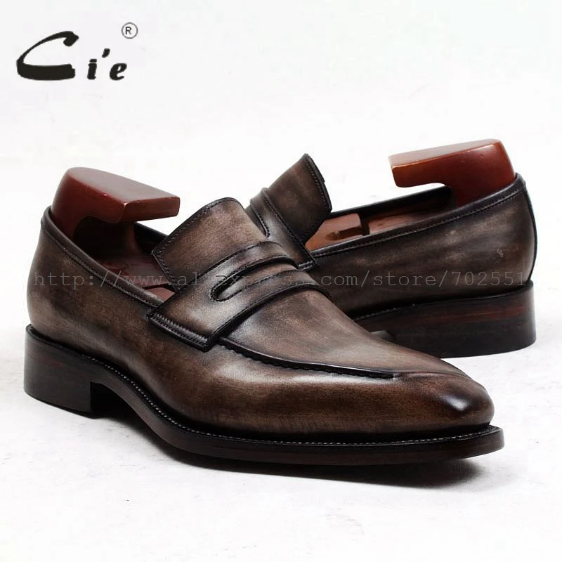 cie Square Toe Bespoke Men Leather shoe Custom Handmade Genuine Calf Leather men\'s slip-on Patina Brown Loafer Men shoe loafer91