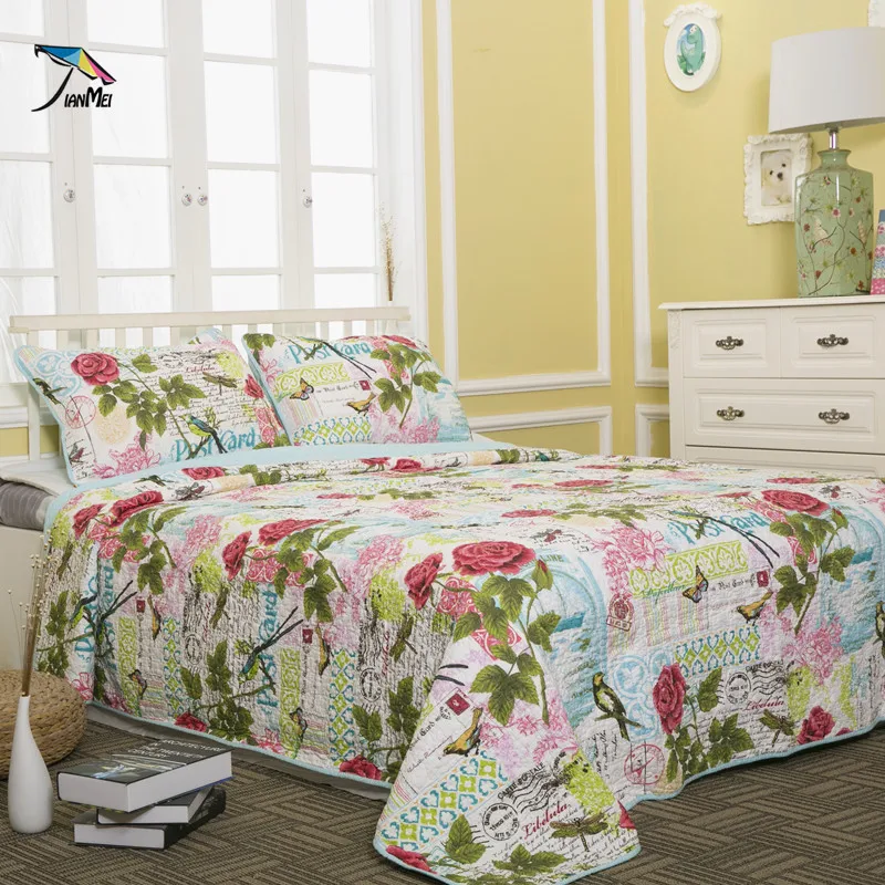 

100% Cotton Material Skin-friendly 1* Bedspread 2 *Pillowcases Simple Style Quilt Set Queen Quilted Bedspreads