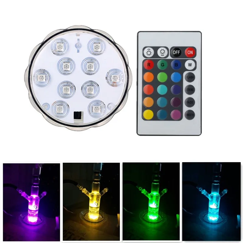 Base de luz conduzida submersível a pilhas 3aaa do vaso com 10smd rgb conduziu luzes para shishas garrafa hookahs