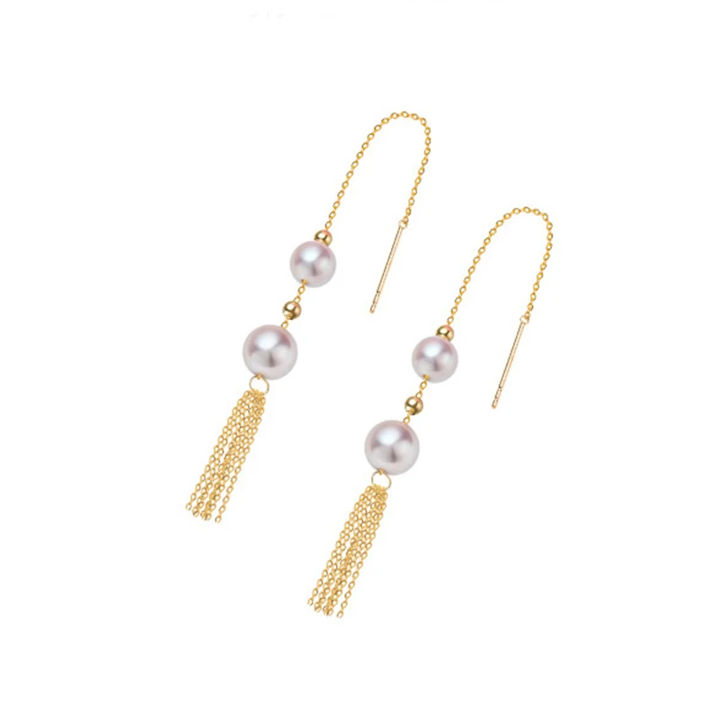 Sinya-Boucles d'oreilles longues en or 18 carats ChimPure avec perles rondes naturelles, Joaillerie fine de haute qualité pour femmes, filles et mamans