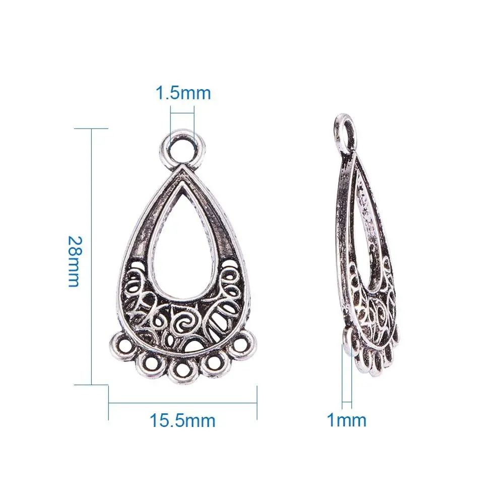 Tibetan Style Drop Shape Antique Silver Color Chandelier Component Links for Necklace Earrings DIY Jewelry Making Accessories