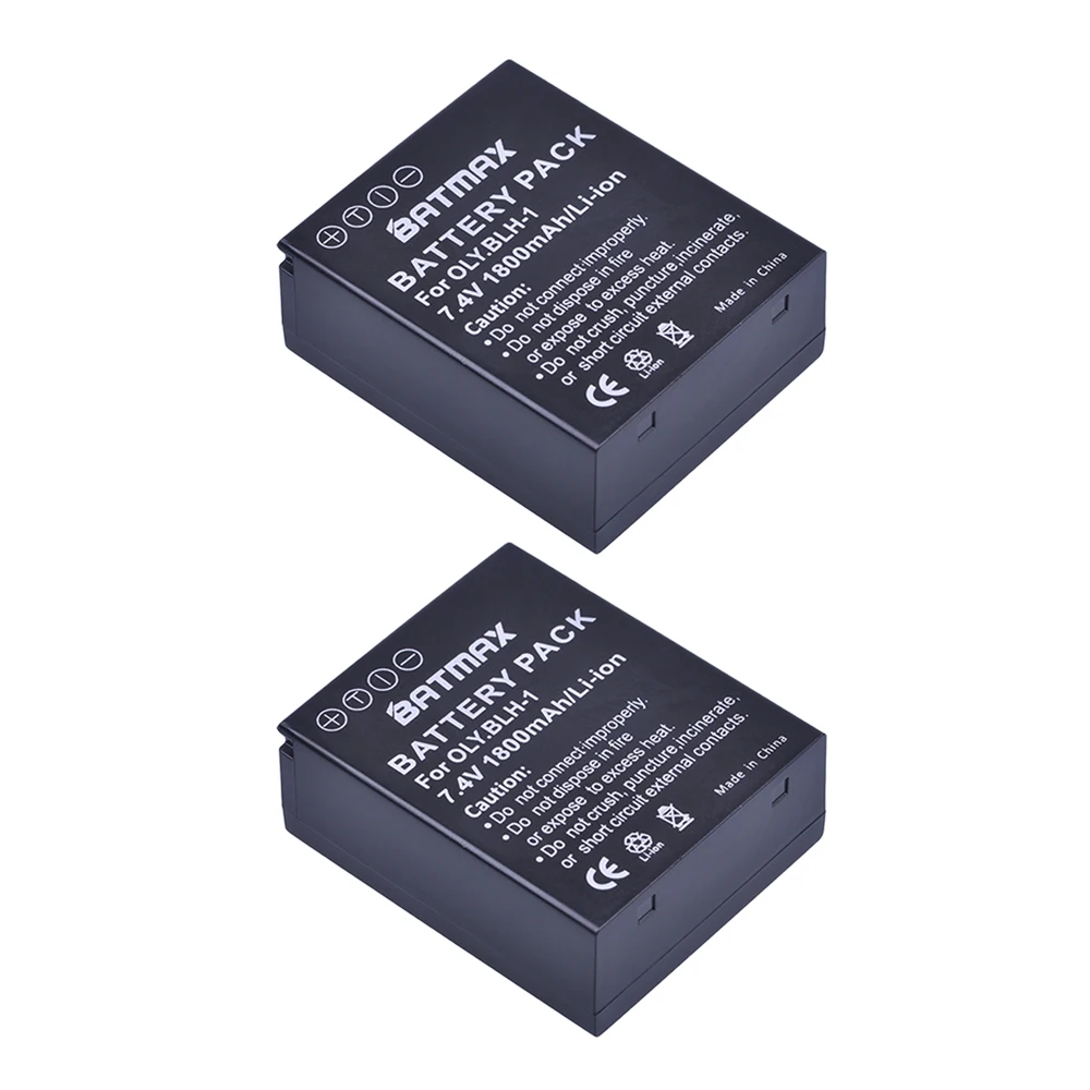 Batmax 2Pcs 1800mAh BLH-1 BLH1 Camera Batteries Accu + LCD Dual USB Charger for Olympus EM1-2 EM1 Mark 2 Cameras