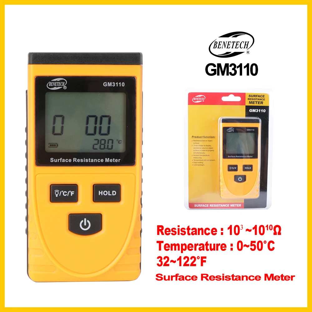 Testador de Resistência de Superfície Alta Precisão Portátil Instrumento de Medição de Resistência de Isolamento Detector Estático de Parede