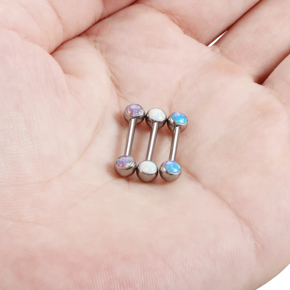 1Pc Titanium Sexy Tepel Shiled Bar Piercings Intern Schroefdraad Mamilo Piercing Opal Stone Tong Barbell Piercings Lichaam Sieraden