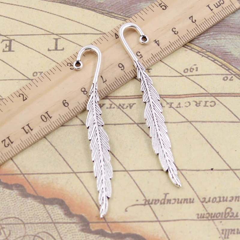 10pcs Charms Bookmarks Feather 80x13mm Tibetan Silver Color Pendants Antique Jewelry Making DIY Handmade Craft