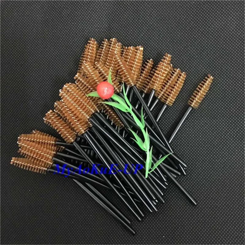 Wholesale 500 pcs/lot Black Handle Brown Disposable Glad Lash Cosmetic Eyelash Extension Eyelash Brush Mascara Applicator Wand