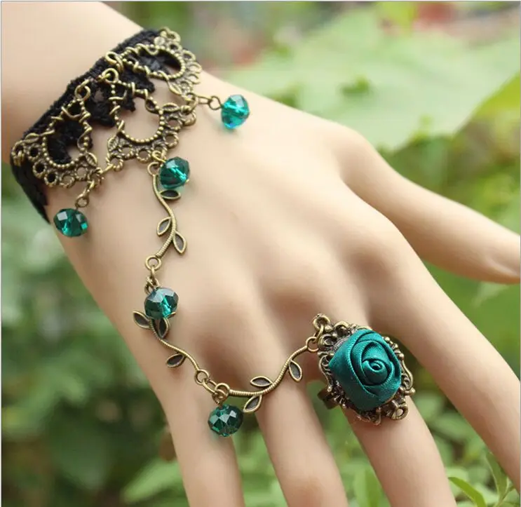 Vintage Flower Vine Artificial Lace Fingerless Fashion Bracklets with Ring 1049