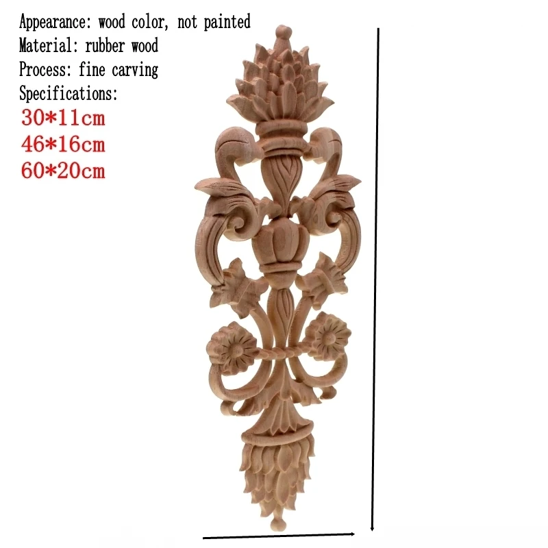 Solid wood European Style Woodcarving Decal Home Furniture Carved Applique Window Door Decor Wooden Figurines Crafts