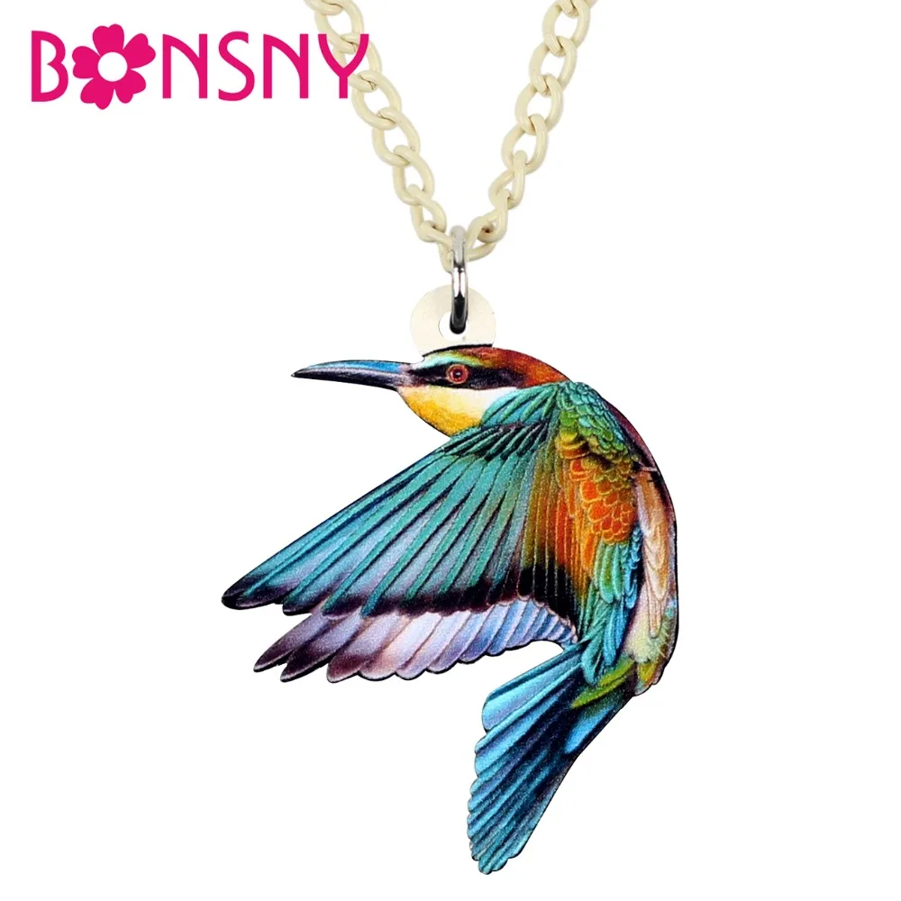 Bonsny Acrylic Fashion Floral Kingfisher Bird Necklace Pendant Chain Choker Fashion Animal Jewelry For Women Girl Gift Wholesale