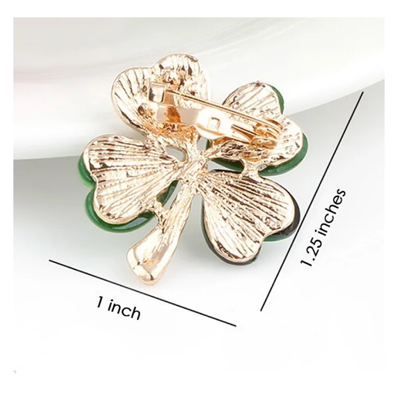 WEIMANJINGDIAN Brand Green Four Leave Clover Irish Shamrock Lucky Crystal Brooches and Lapel Pins Collections