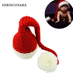 Newborn Winter Knitted Hat Red&White Christmas Baby Long Plait Beanie Cap Crochet Infant Santa Hat Photography Props