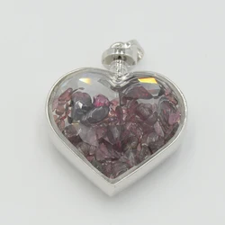 Silver Plated Cute Love Heart Wish Bottle Natural Rose Pink Quartzs Crystal Amethysts Chips Stone Pendant Jewelry Valentine Gift