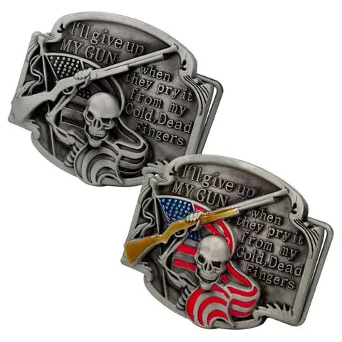 fashion Mens Gun Rights Text Shotgun Skeleton Flag Belt Buckle