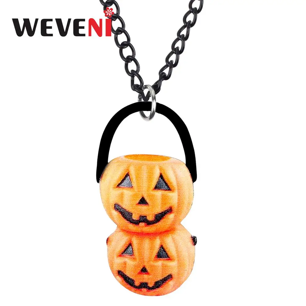 WEVENI Acrylic Pumpkin Monster Necklace Pendant Chain Collar Halloween Fashion Jewelry For Women Girls Teens Party Gift Hot Sale