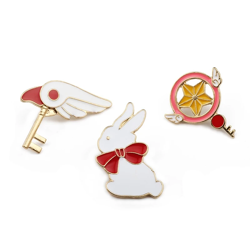 Japanese Magic Card Girl Anime Badge Star Stick Bird Head Rabbit Uniform Brooches Enamel Collar Pin Backpack Button Icon Jewelry