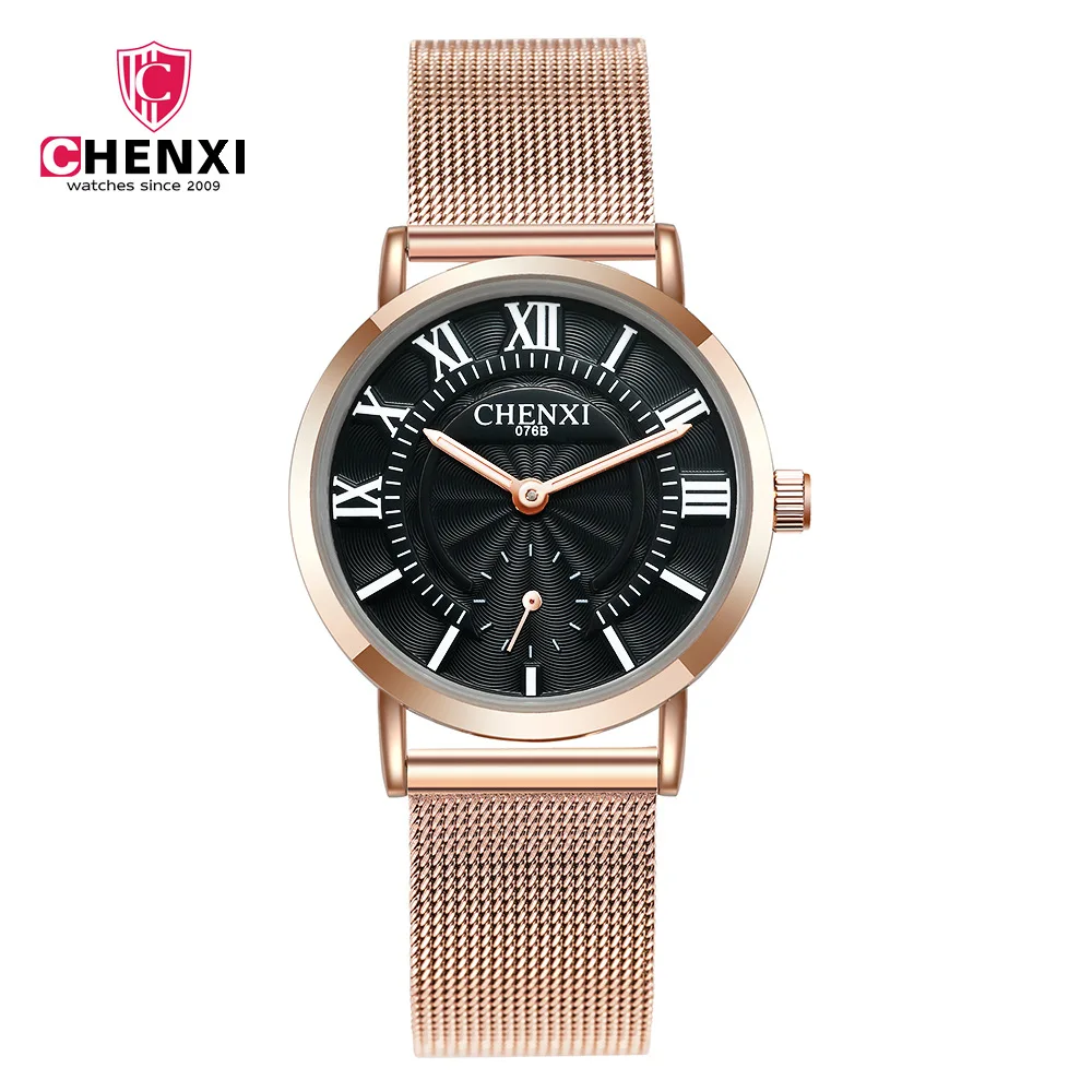 Reloj con manecillas luminosas para hombre, pulsera de cuarzo con banda de malla, esfera redonda, color oro rosa, novedad de 2019