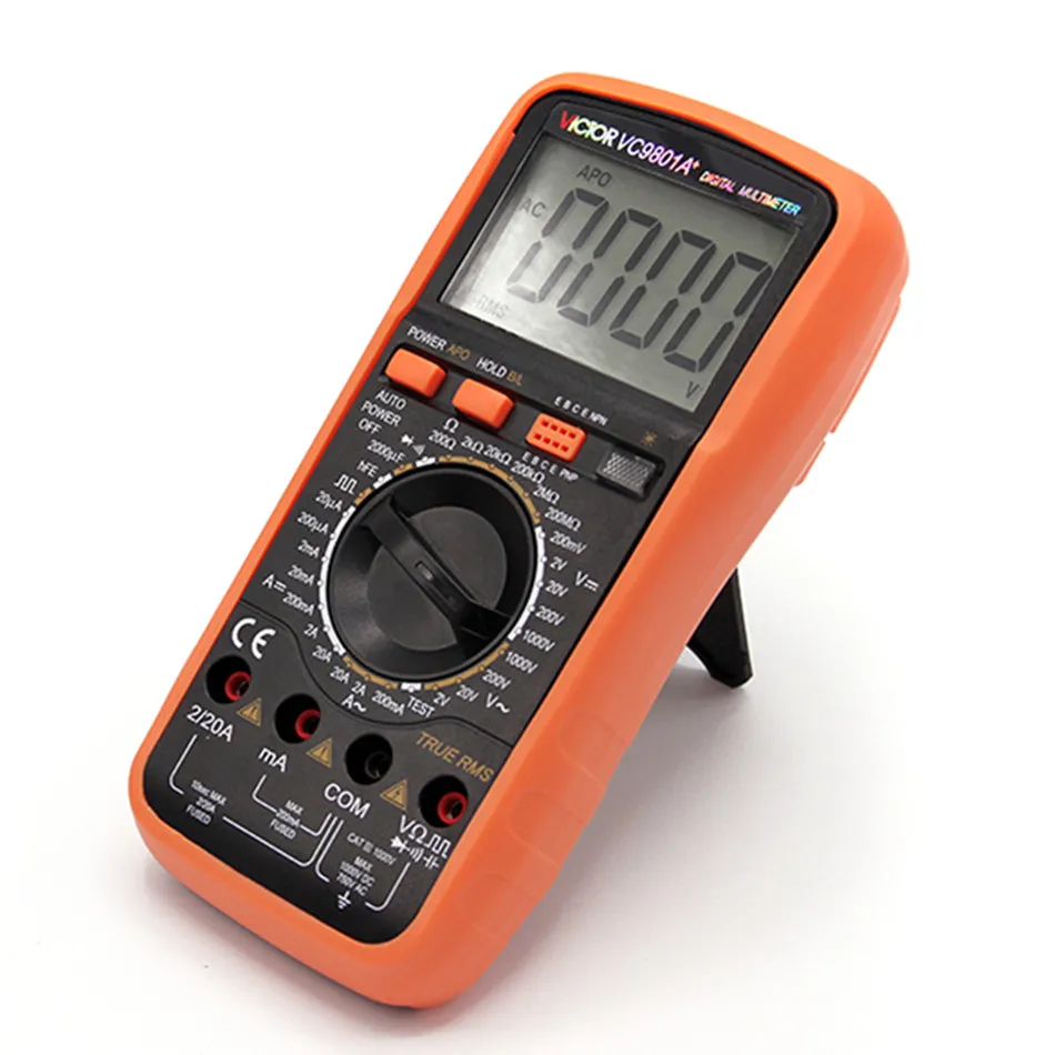 

VC9801A+ Digital Multimeter DMM AC/DC Ammeter Voltmeter Ohmmeter w/Capacitance hFE Test & LCD Backligh