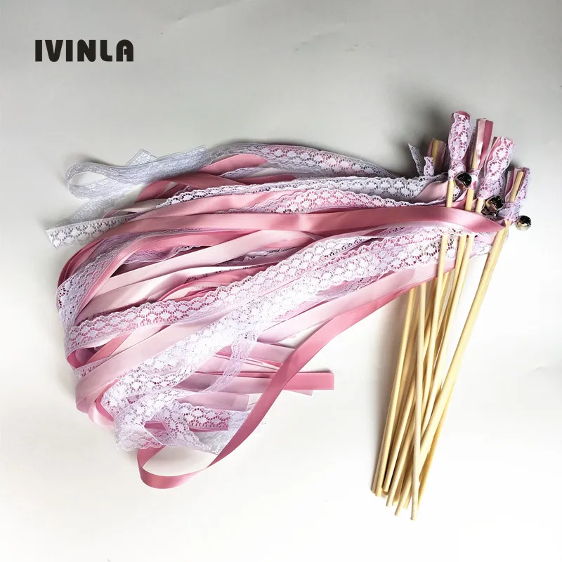 Newest 50pcs/lot deep pink  Lace  Wedding Ribbon stick for wedding decoration