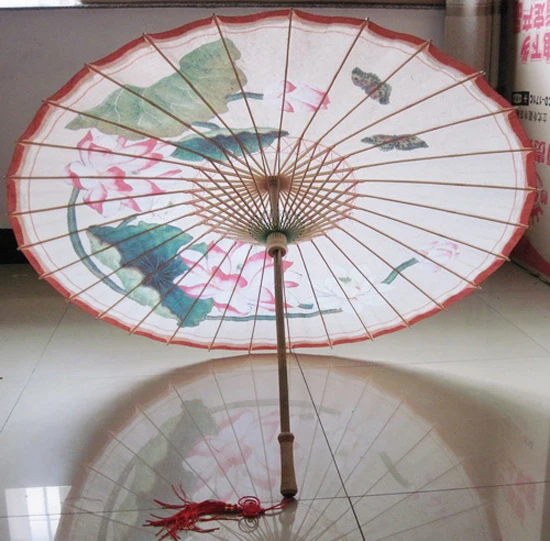 Dia 50CM Beautiful Lotus Picture Oiled Paper Umbrella Handmade Classical Bamboo Dance Props Gift Decoration Umbrella For Child