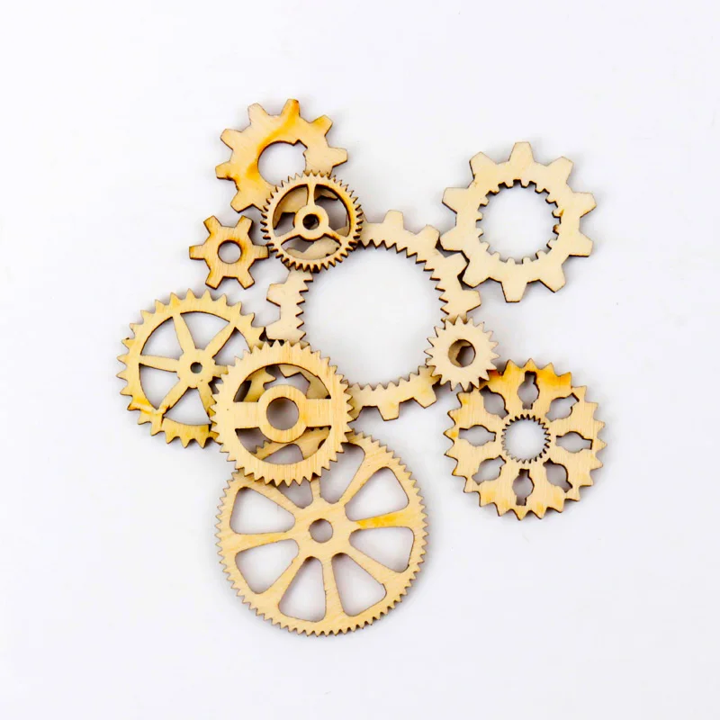 Mixed Wheel Gear Pattern Natrual Wooden Scrapbooking Hollow Craft Round Random For Handmade Home Decoration 10-40mm 20pcs MZ141